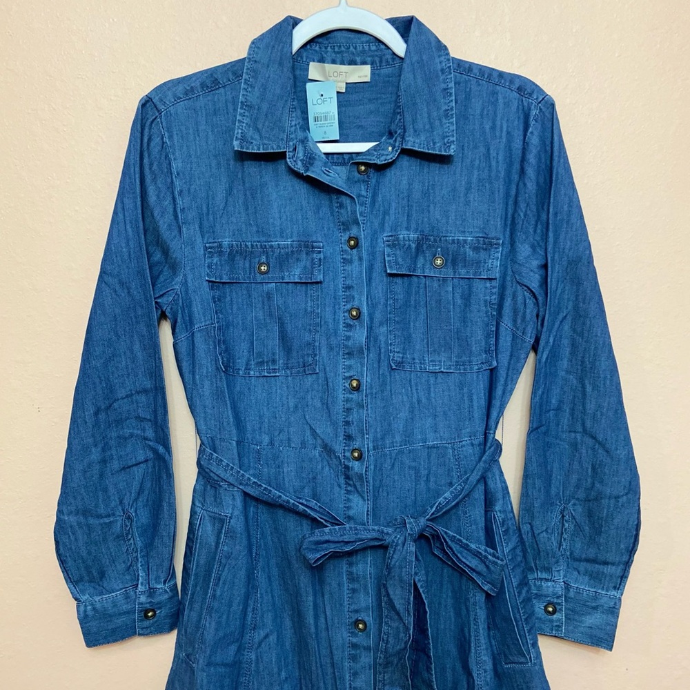 LOFT Petite Chambray Belted Midi Pocket Shirtdress - Picture 4 of 7